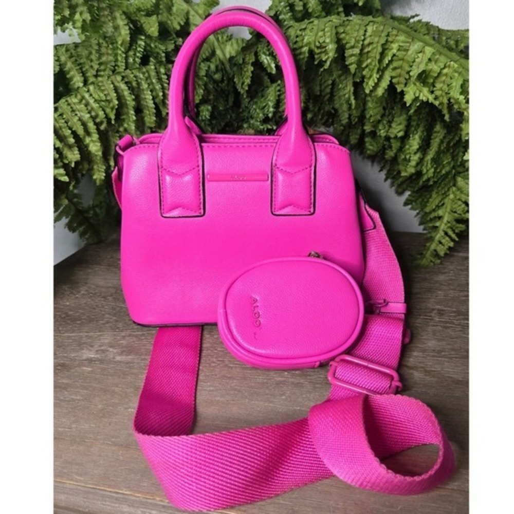 ALDO Hot Pink Mini Satchel Crossbody Bag Coin Pouch Wide Strap Barbiecore